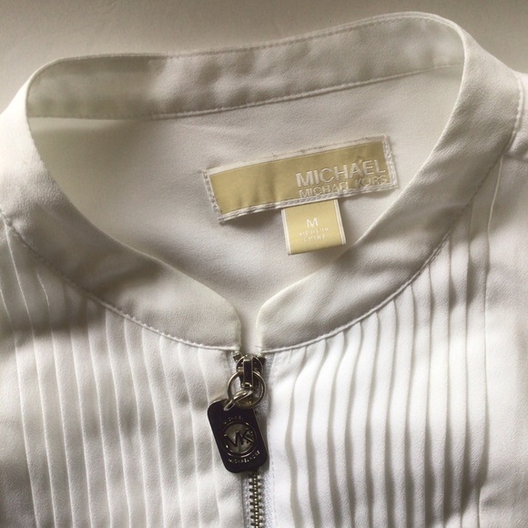MICHAEL KORS WHITE TUXEDO BIB BLOUSE MEDIUM - Picture 8 of 16